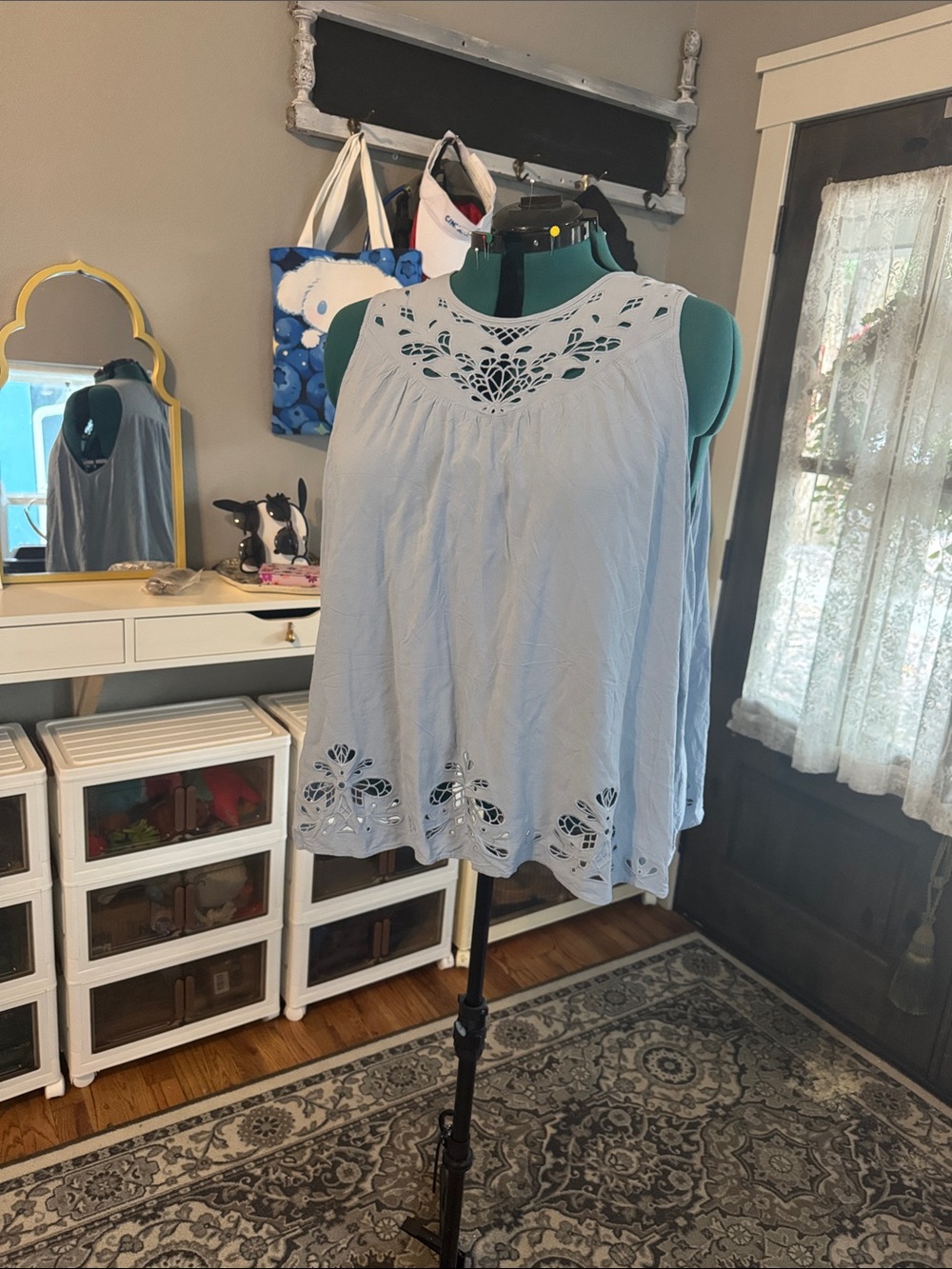 Torrid Sleeveless Light Blue Cutout Eyelet Tank Top